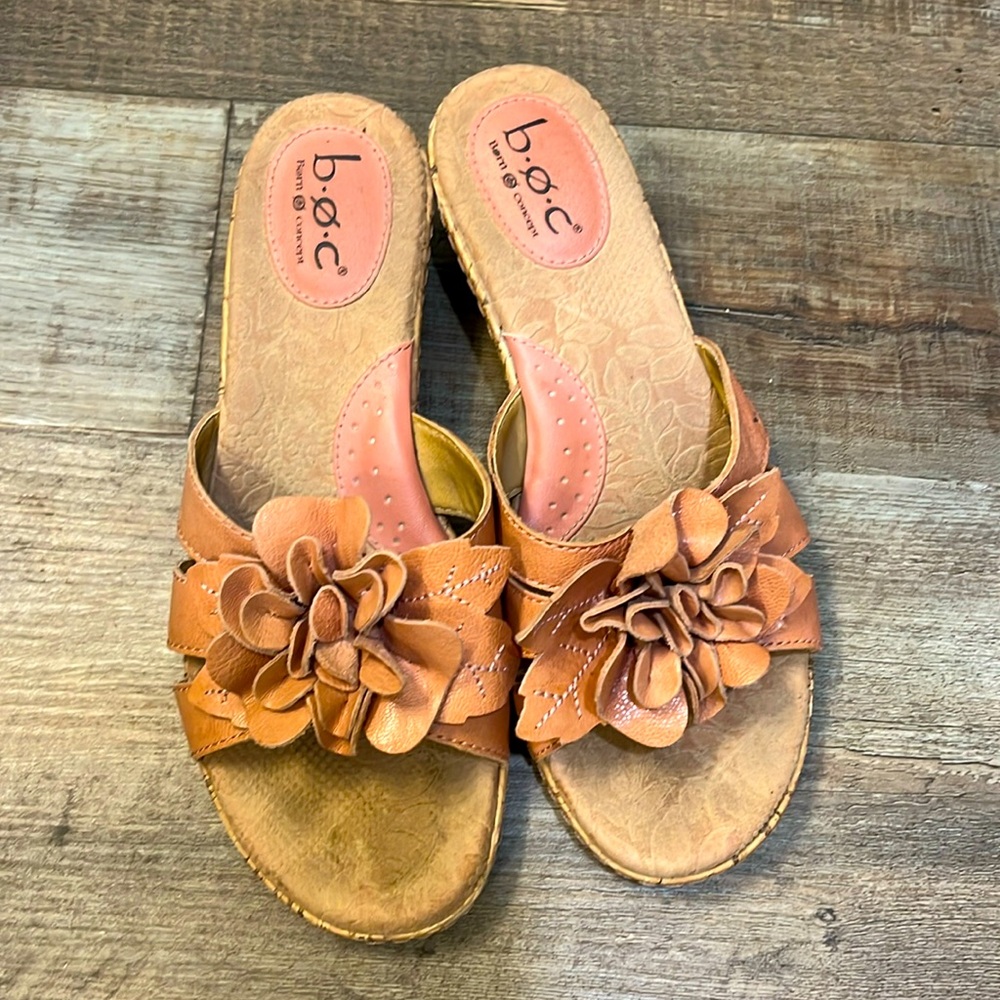 BOC Born Concept Peachy Pink Leather Wedge Cork Heel Sandals